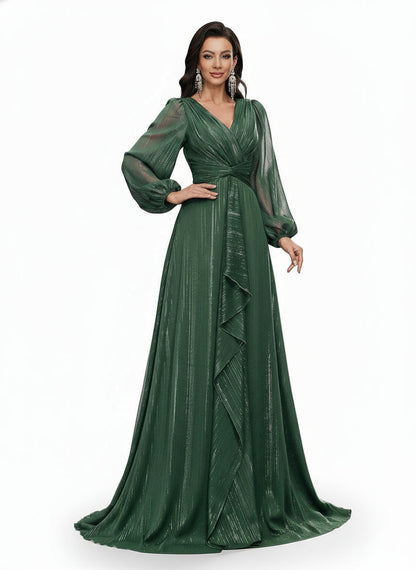 Stalluxe | Elegantes Dunkelgrünes Abendkleid mit V-Ausschnitt und Verzierungen