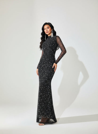 Stalluxe | Würdevoll Schwarzes Abendkleid mit Strass und Schlanker Passform