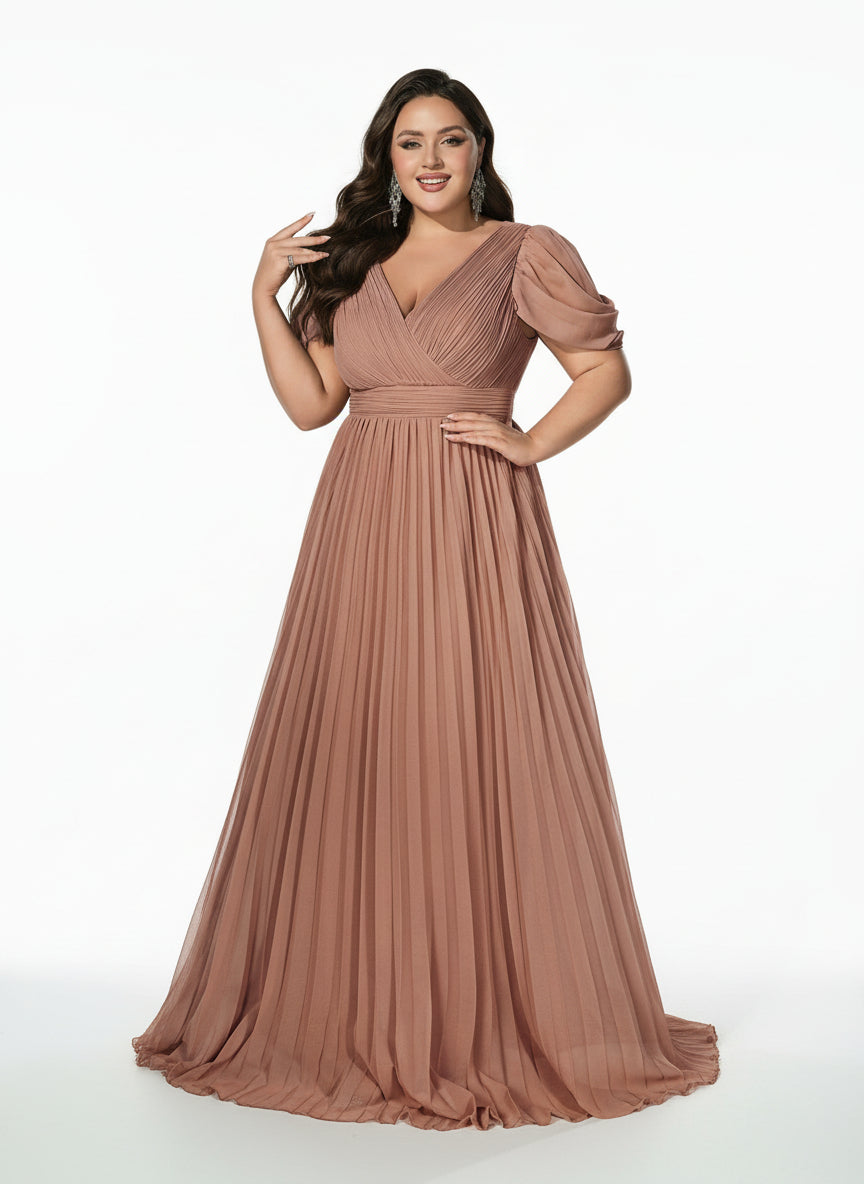 Stalluxe | Elegantes Plissiertes Brautjungfernkleid mit V-Ausschnitt und Flügelärmeln