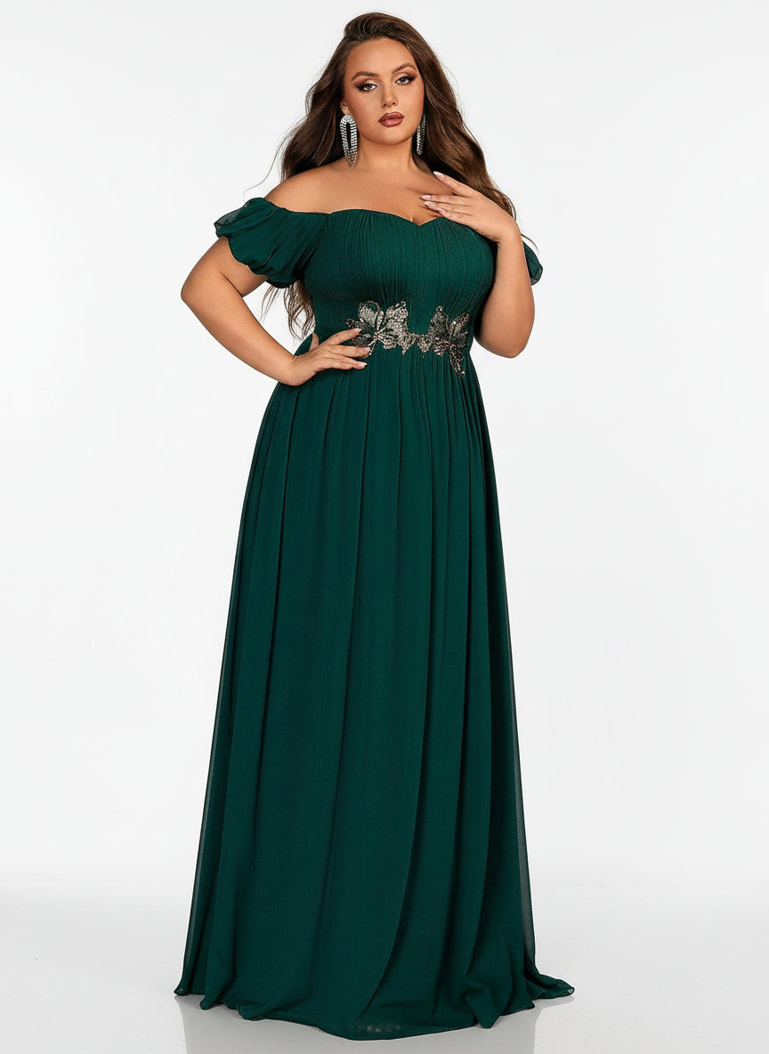 Stalluxe | Anmutiges Off-Shoulder-Brautjungfernkleid mit Puffärmeln und Applikationen