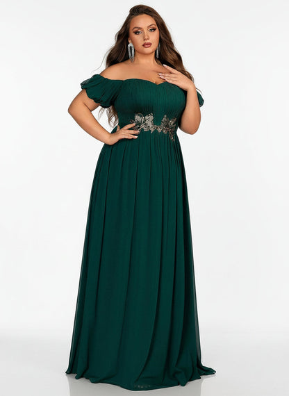 Stalluxe | Anmutiges Off-Shoulder-Brautjungfernkleid mit Puffärmeln und Applikationen