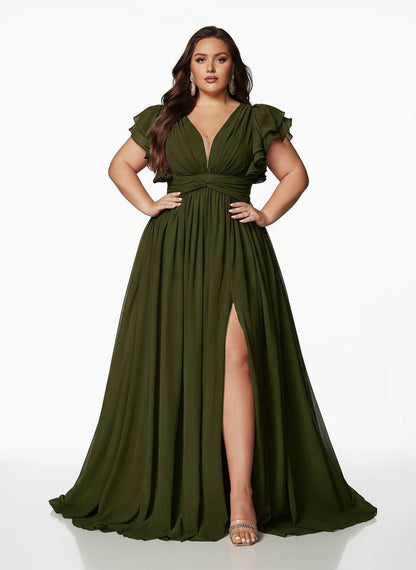 Stalluxe | Romantisches Brautjungfernkleid mit V-Ausschnitt und Volantärmeln