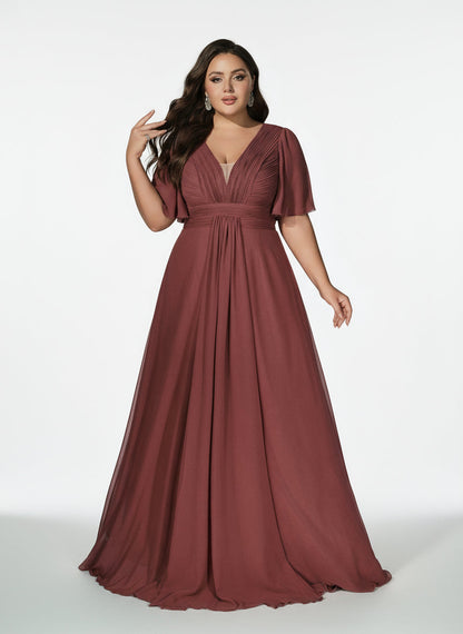 Stalluxe | Anmutiges Chiffon-Brautjungfernkleid mit V-Ausschnitt und Kurzarm