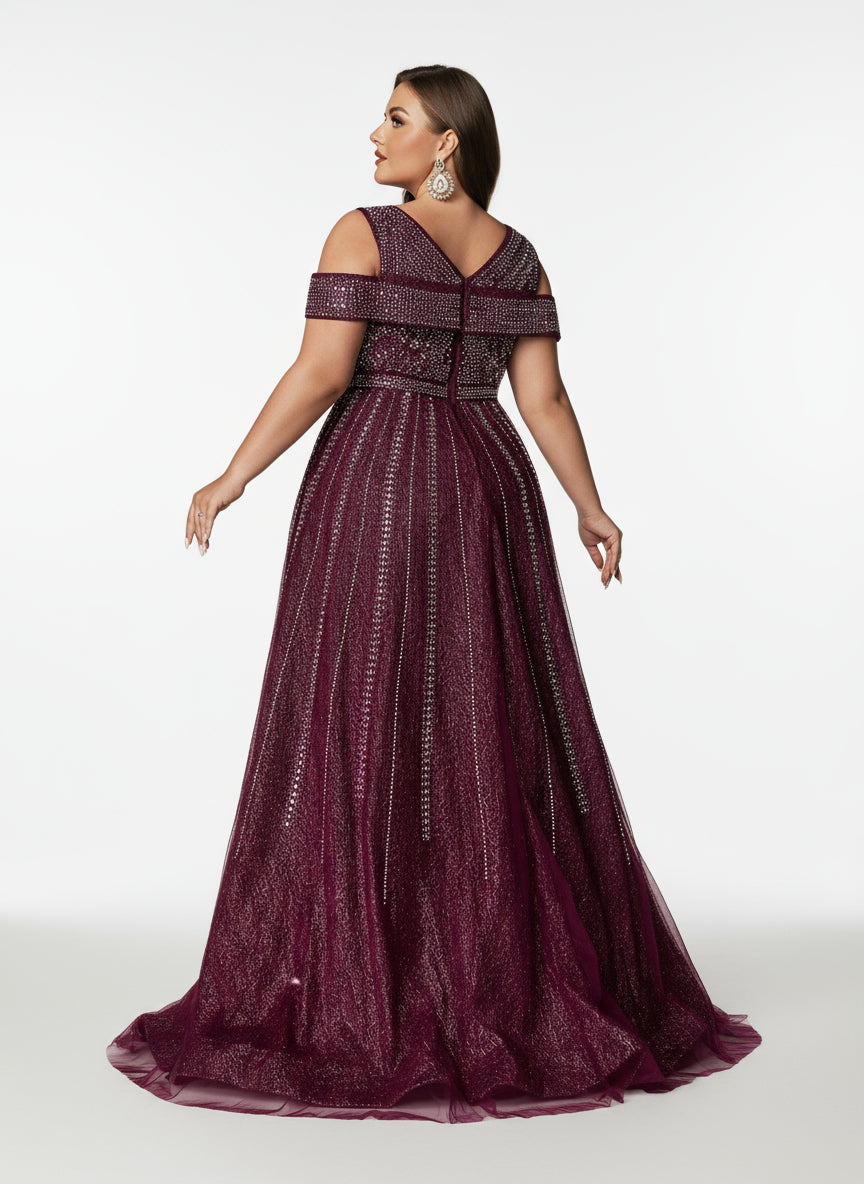 Stalluxe | Würdevoll Ärmelloses Abendkleid mit Strass und V-Ausschnitt