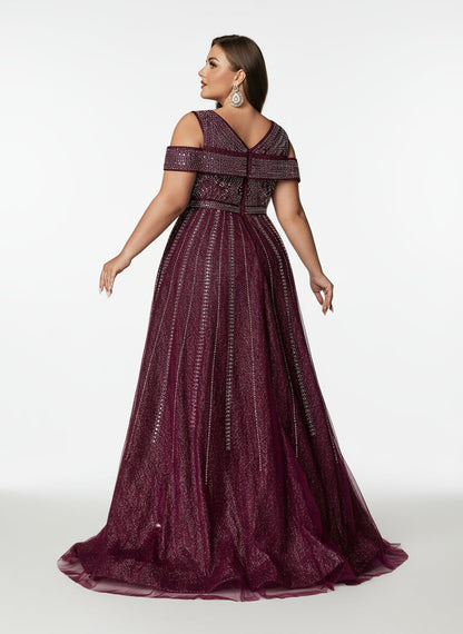 Stalluxe | Würdevoll Ärmelloses Abendkleid mit Strass und V-Ausschnitt