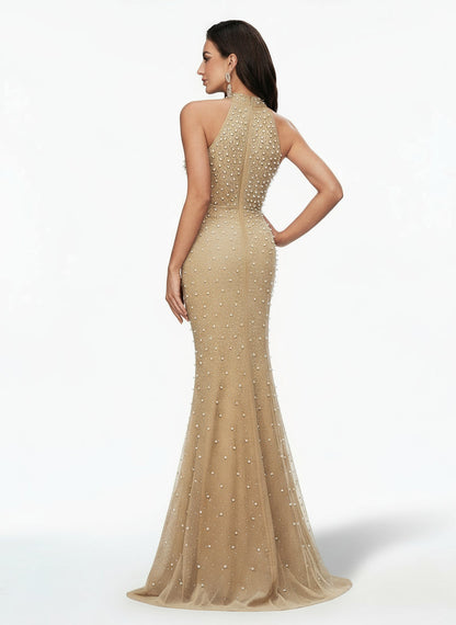 Stalluxe | Trendiges Abendkleid mit Strass, Stehkragen und Langarm