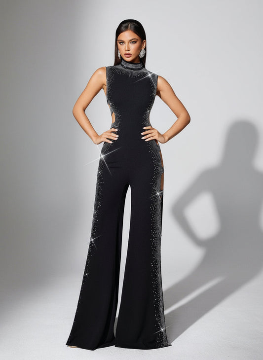 Stalluxe | Elegantes Abendkleid mit Strass und Hohem Schlitz