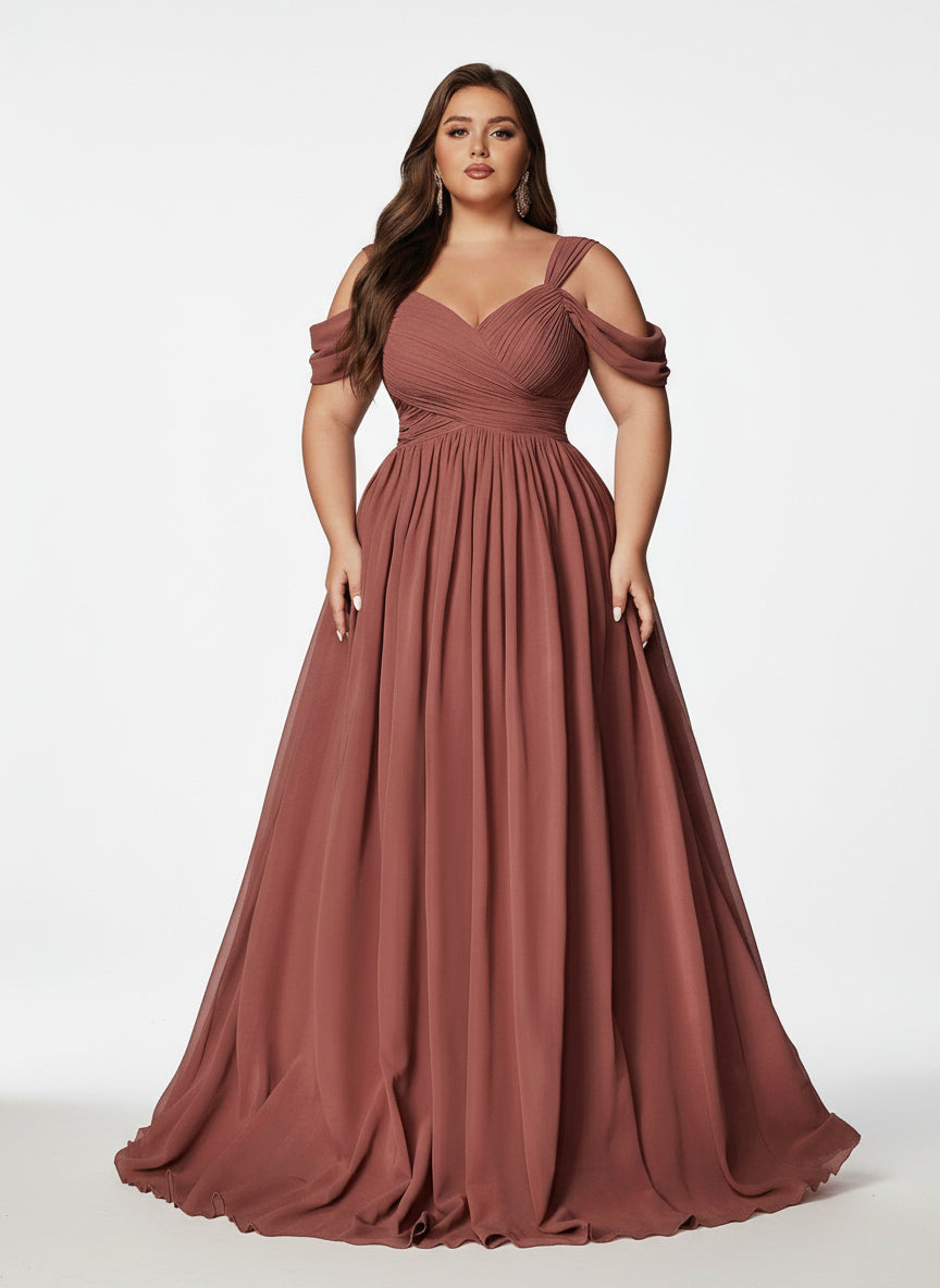 Stalluxe | Anmutiges Schulterfreies Chiffon-Brautjungfernkleid mit Herz-Ausschnitt