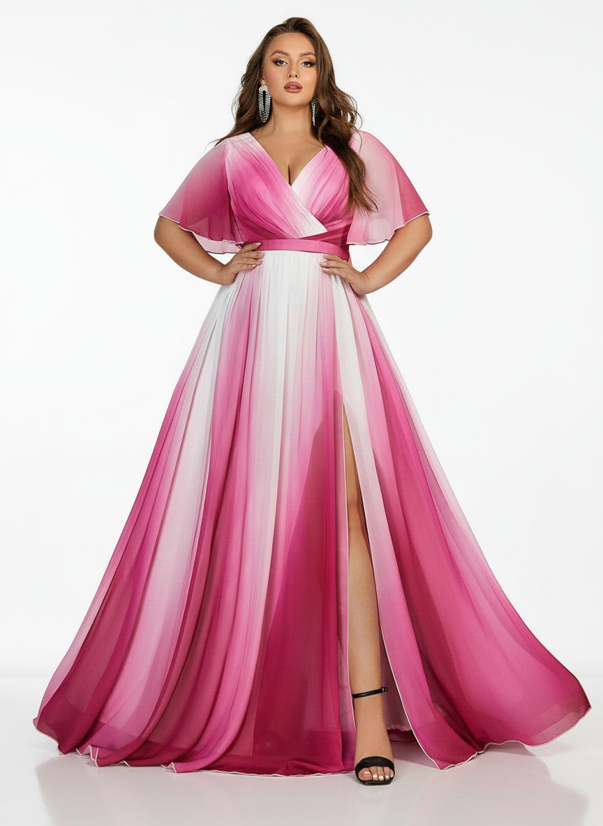 Stalluxe | Elegantes Rosenrotes Abendkleid mit V-Ausschnitt und Rüschen