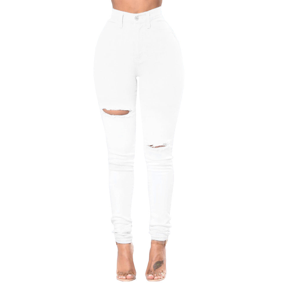 Damen Skinny Jeans mit modischen Rissdetails Stalluxe Weiß