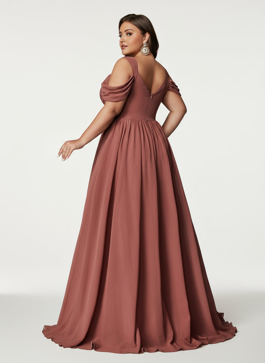 Stalluxe | Anmutiges Schulterfreies Chiffon-Brautjungfernkleid mit Herz-Ausschnitt