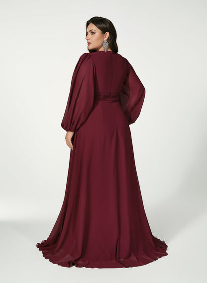 Stalluxe | Elegantes Chiffon-Brautjungfernkleid mit Rundhalsausschnitt und Laternenärmeln