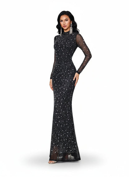 Stalluxe | Würdevoll Schwarzes Abendkleid mit Strass und Schlanker Passform