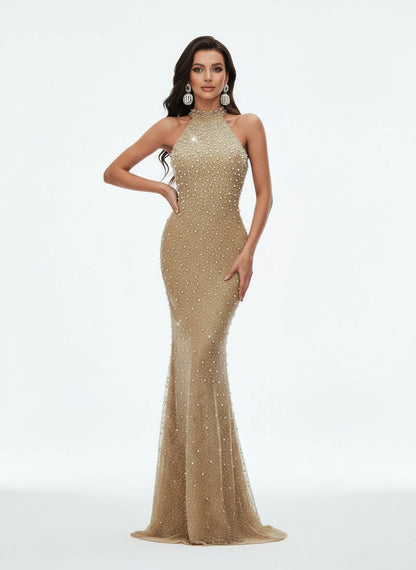 Stalluxe | Trendiges Abendkleid mit Strass, Stehkragen und Langarm