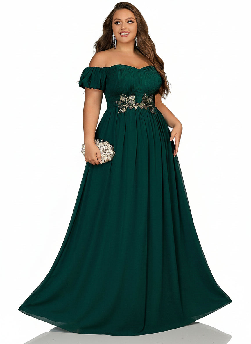 Stalluxe | Anmutiges Off-Shoulder-Brautjungfernkleid mit Puffärmeln und Applikationen 5XL