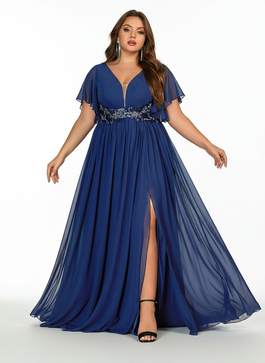 Stalluxe | Stilvolles Marineblaues Abendkleid mit V-Ausschnitt und Kurzarm