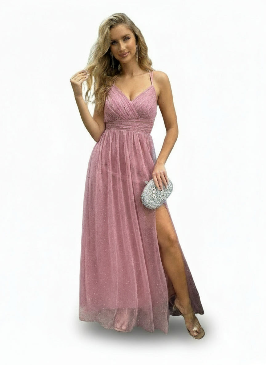 Stalluxe | Glamouröses Rosa Brautjungfernkleid aus Mesh mit Pailletten und Rückenfreiem Design