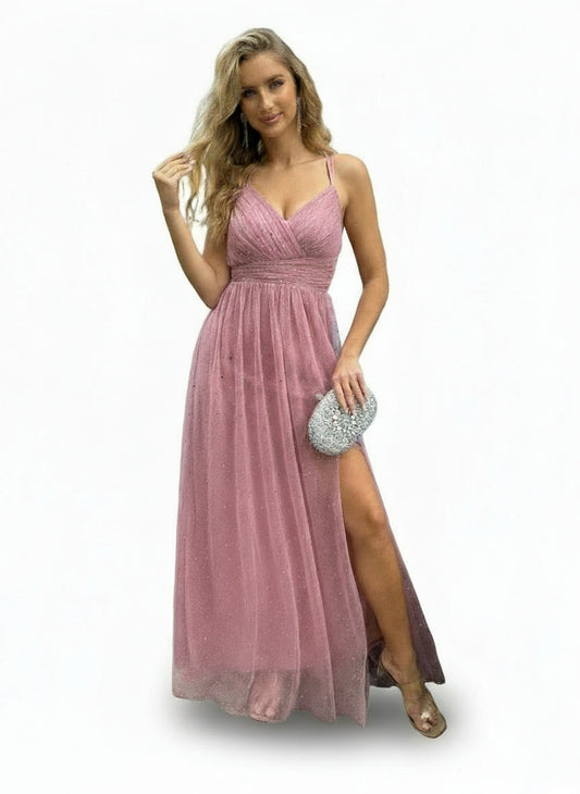 Stalluxe | Glamouröses Rosa Brautjungfernkleid aus Mesh mit Pailletten und Rückenfreiem Design