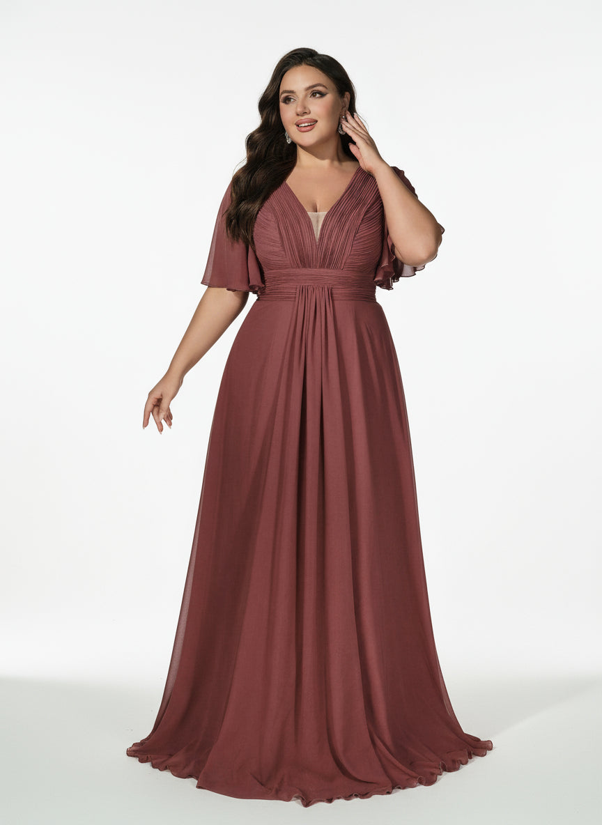 Stalluxe | Anmutiges Chiffon-Brautjungfernkleid mit V-Ausschnitt und Kurzarm