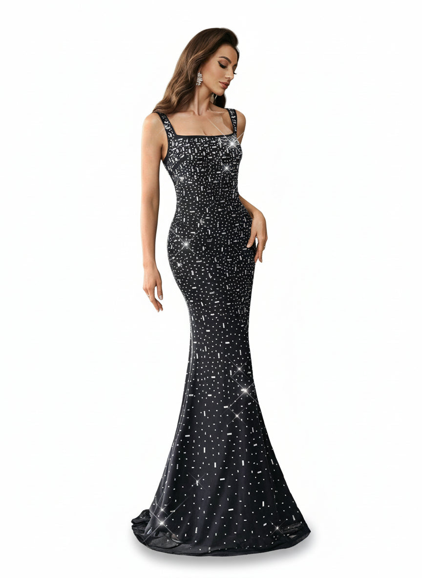 Stalluxe | Glamouröses Meerjungfrauen-Abendkleid mit Strass und Breiten Trägern