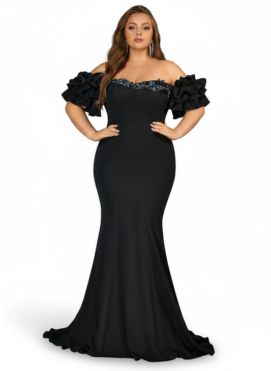 Stalluxe | Schickes Schwarzes One-Shoulder-Abendkleid mit Perlen und Rüschen