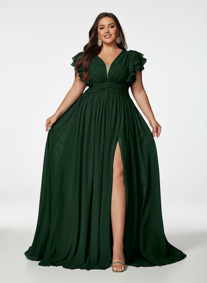 Stalluxe | Romantisches Brautjungfernkleid mit V-Ausschnitt und Volantärmeln