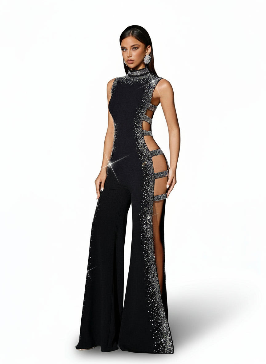 Stalluxe | Elegantes Abendkleid mit Strass und Hohem Schlitz