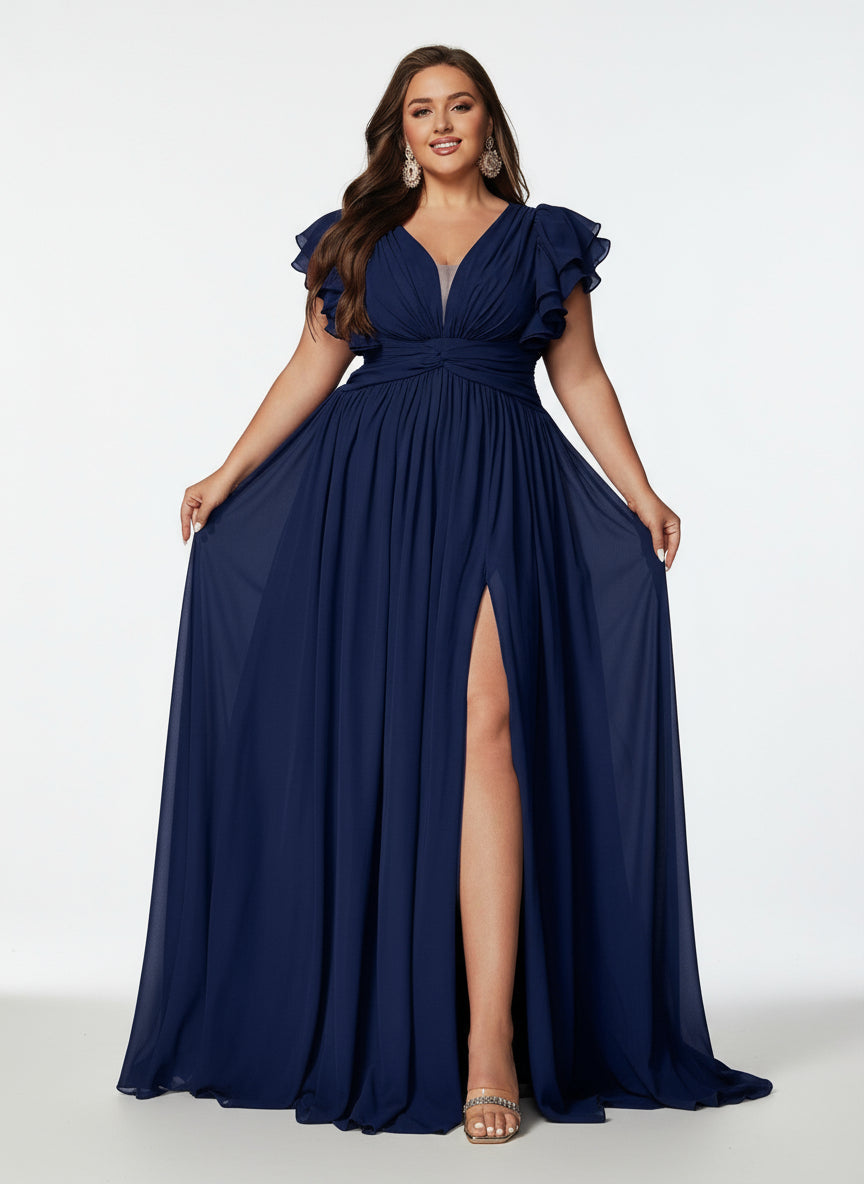 Stalluxe | Romantisches Brautjungfernkleid mit V-Ausschnitt und Volantärmeln