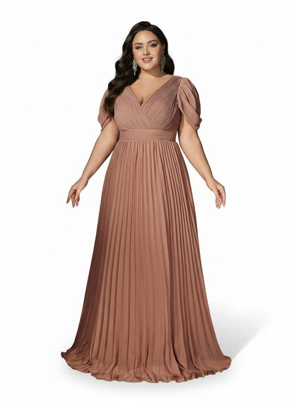 Stalluxe | Elegantes Plissiertes Brautjungfernkleid mit V-Ausschnitt und Flügelärmeln