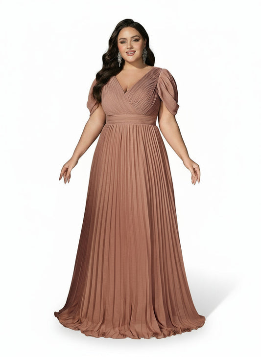 Stalluxe | Elegantes Plissiertes Brautjungfernkleid mit V-Ausschnitt und Flügelärmeln