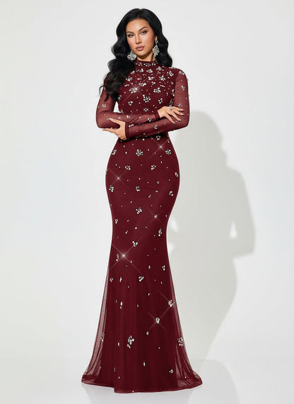 Stalluxe | Klassisches Schwarzes Abendkleid mit Strass und Stehkragen