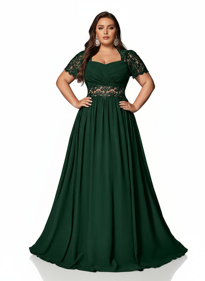 Stalluxe | Edles Marineblaues Chiffon-Abendkleid mit Spitze und Puffärmeln