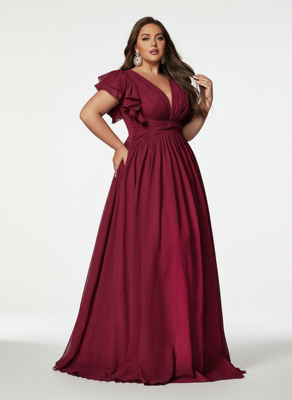 Stalluxe | Romantisches Brautjungfernkleid mit V-Ausschnitt und Volantärmeln