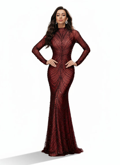 Stalluxe | Glamouröses Schwarzes Abendkleid mit Strass und Schlanker Passform, Langarm