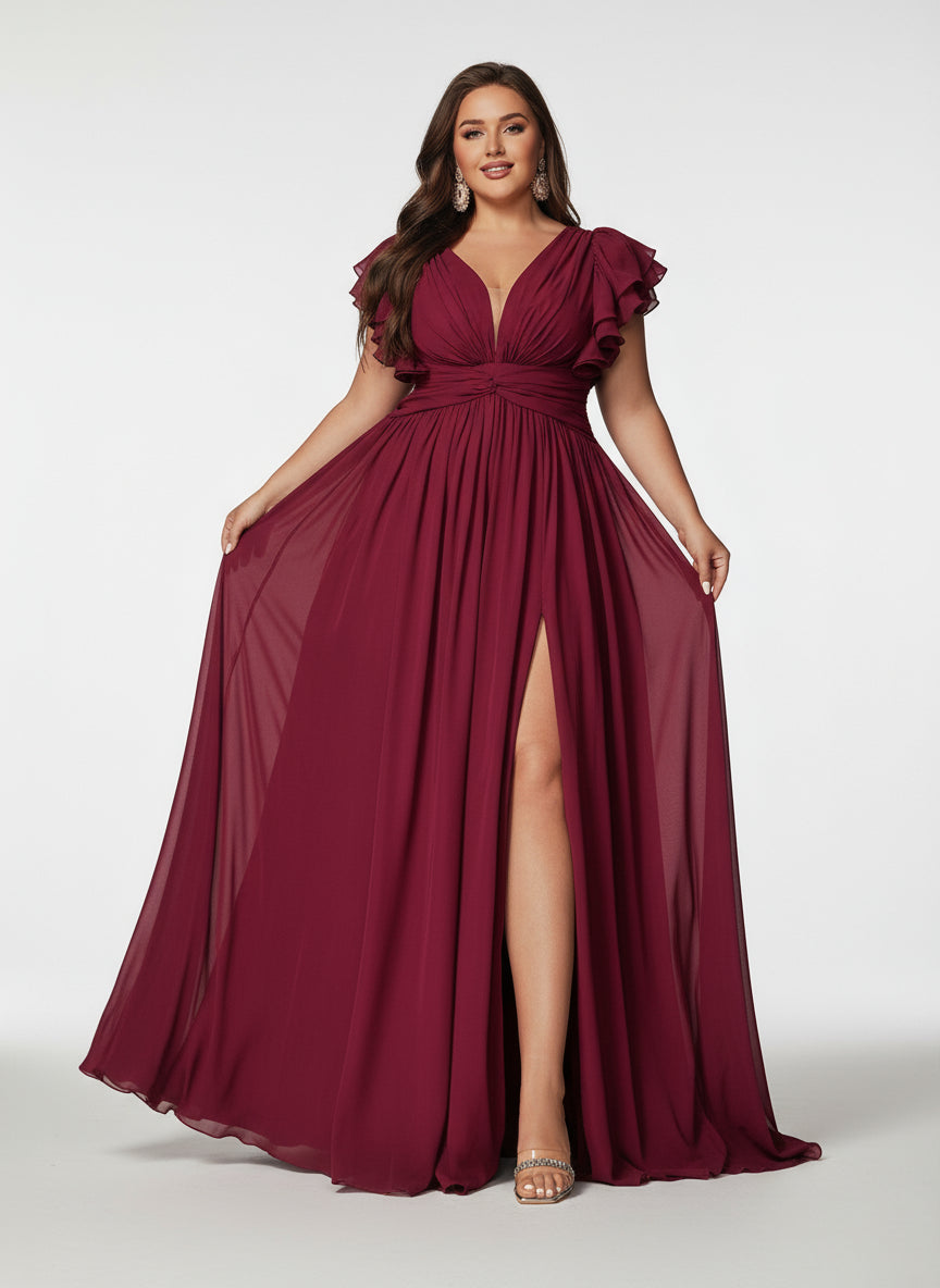 Stalluxe | Romantisches Brautjungfernkleid mit V-Ausschnitt und Volantärmeln