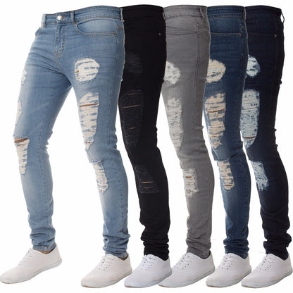 Herren Slim Fit Jeans im lässigen Destroyed-Look mit kontrastierenden Nähten Stalluxe