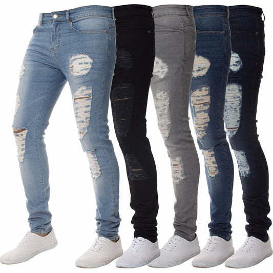 Herren Slim Fit Jeans im lässigen Destroyed-Look mit kontrastierenden Nähten Stalluxe