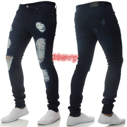 Herren Slim Fit Jeans im lässigen Destroyed-Look mit kontrastierenden Nähten Stalluxe