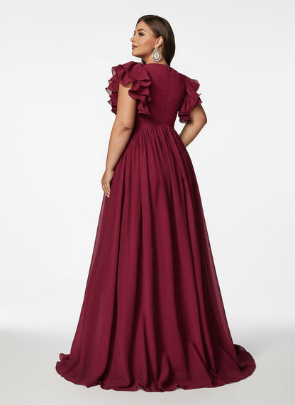 Stalluxe | Romantisches Brautjungfernkleid mit V-Ausschnitt und Volantärmeln