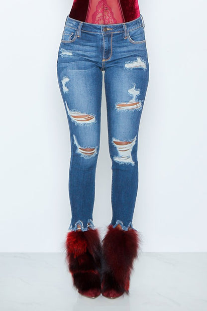 Damen Skinny Jeans im modischen Destroyed-Stil mit ausgefransten Säumen Stalluxe Blau