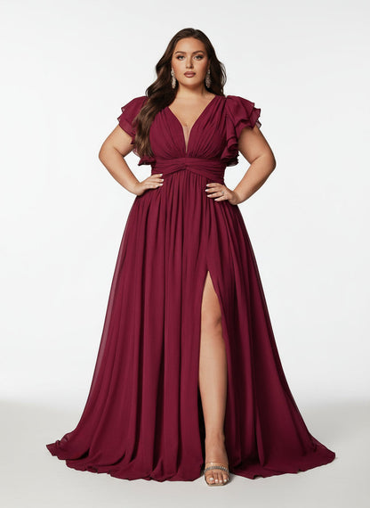 Stalluxe | Romantisches Brautjungfernkleid mit V-Ausschnitt und Volantärmeln