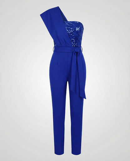 Stalluxe | Patchwork Pailletten Jumpsuit Damen Blau