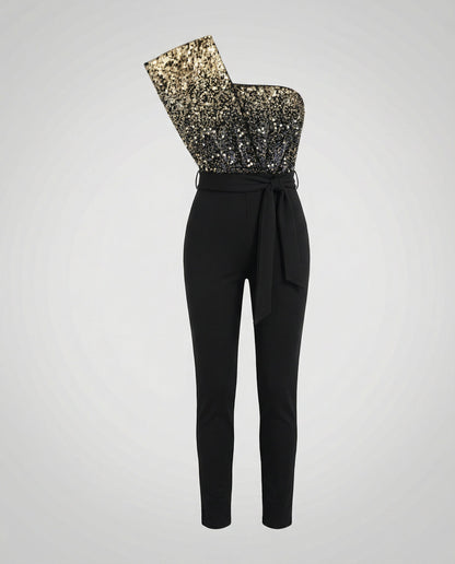 Stalluxe | Patchwork Pailletten Jumpsuit Damen Cooles Schwarz