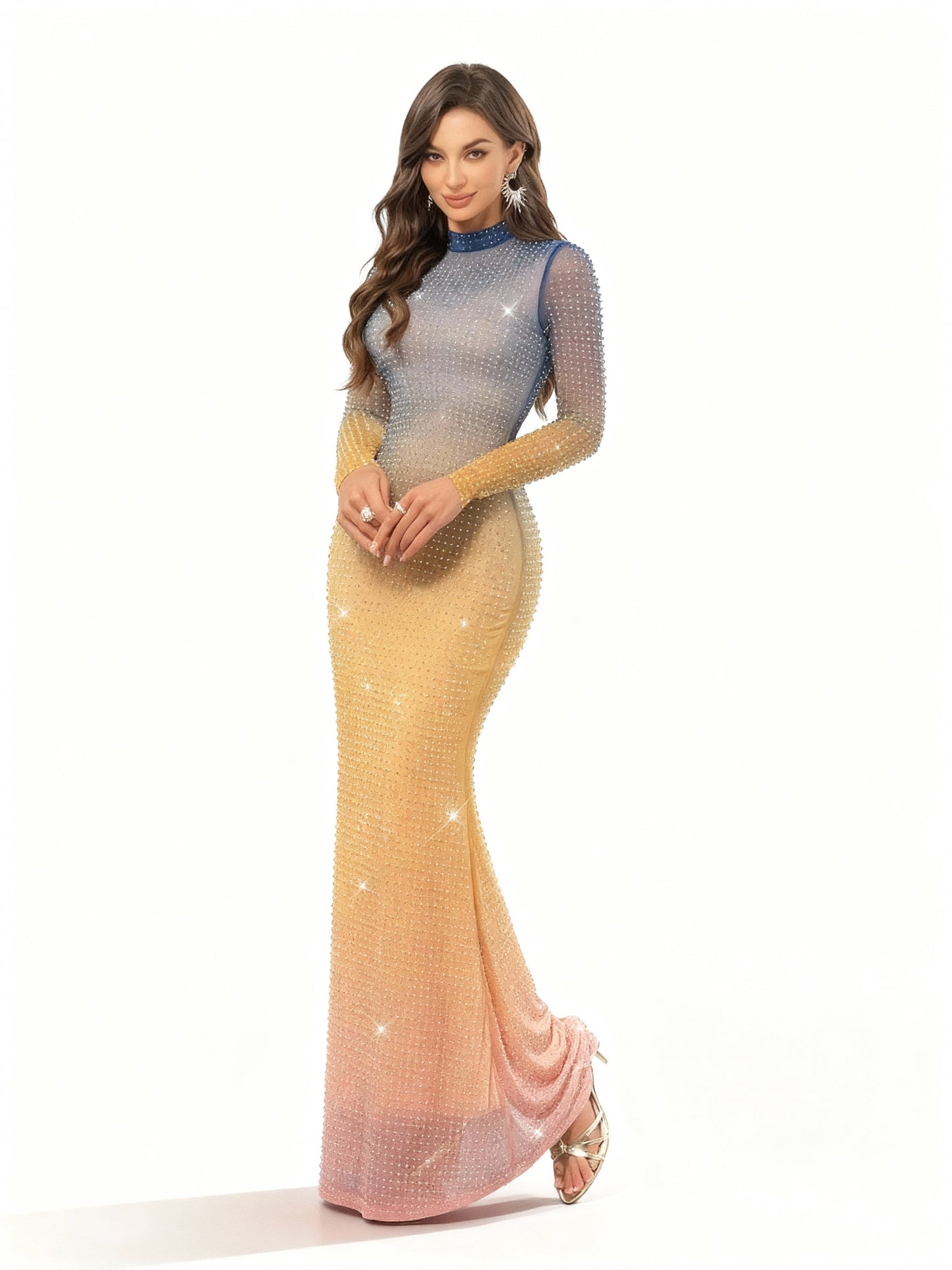 Stalluxe | Mehrfarbiges Strasskleid mit Stehkragen