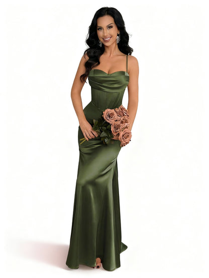 Stalluxe | Satinkleid mit Spaghettiträgern und Halterneck Grün
