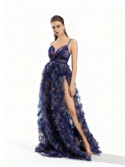 Stalluxe | Langkleid mit Blumenmuster und Mesh-Schlitz XL