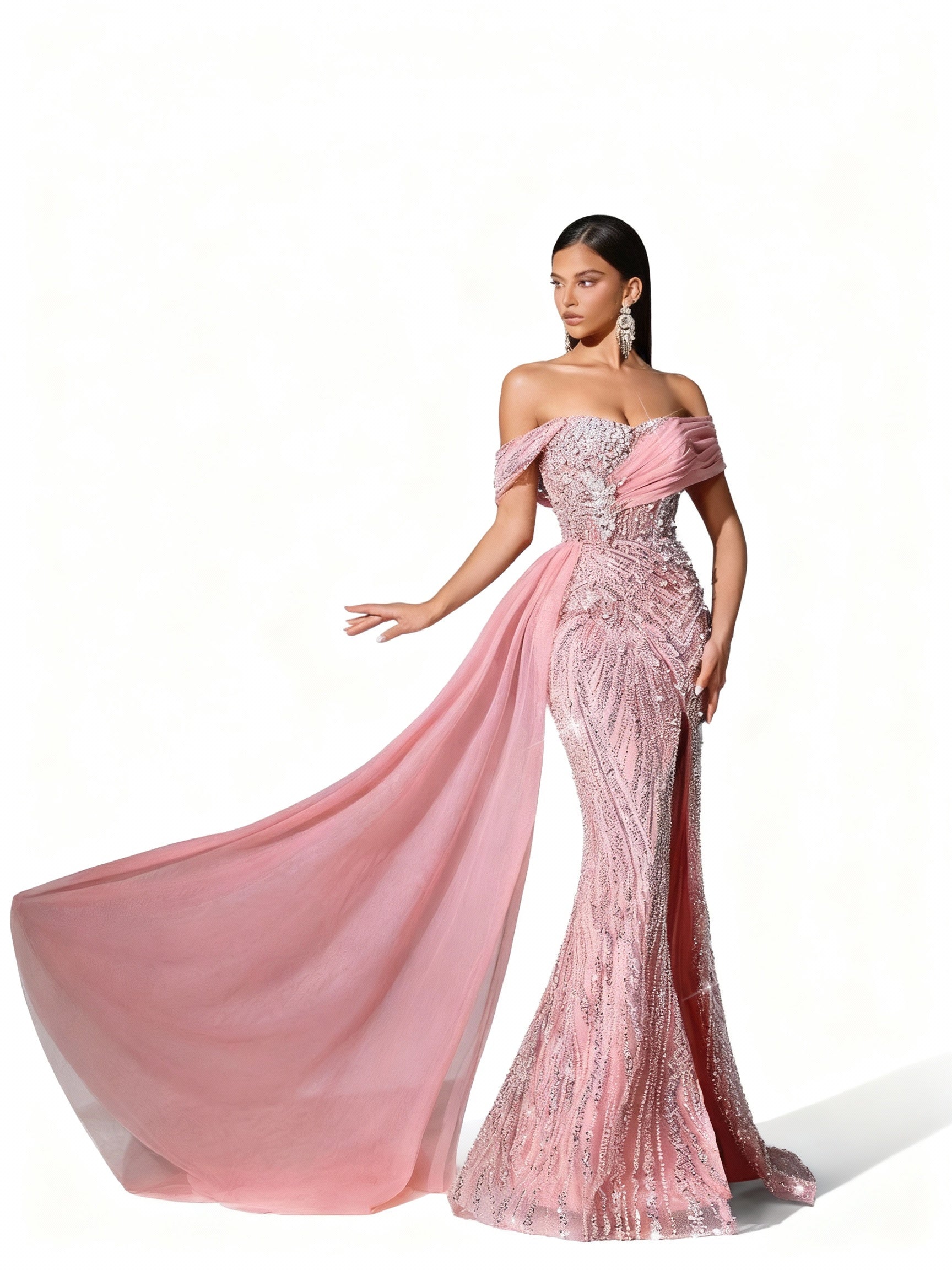 Stalluxe | Rosa Paillettenkleid ohne Träger mit Hohem Schlitz