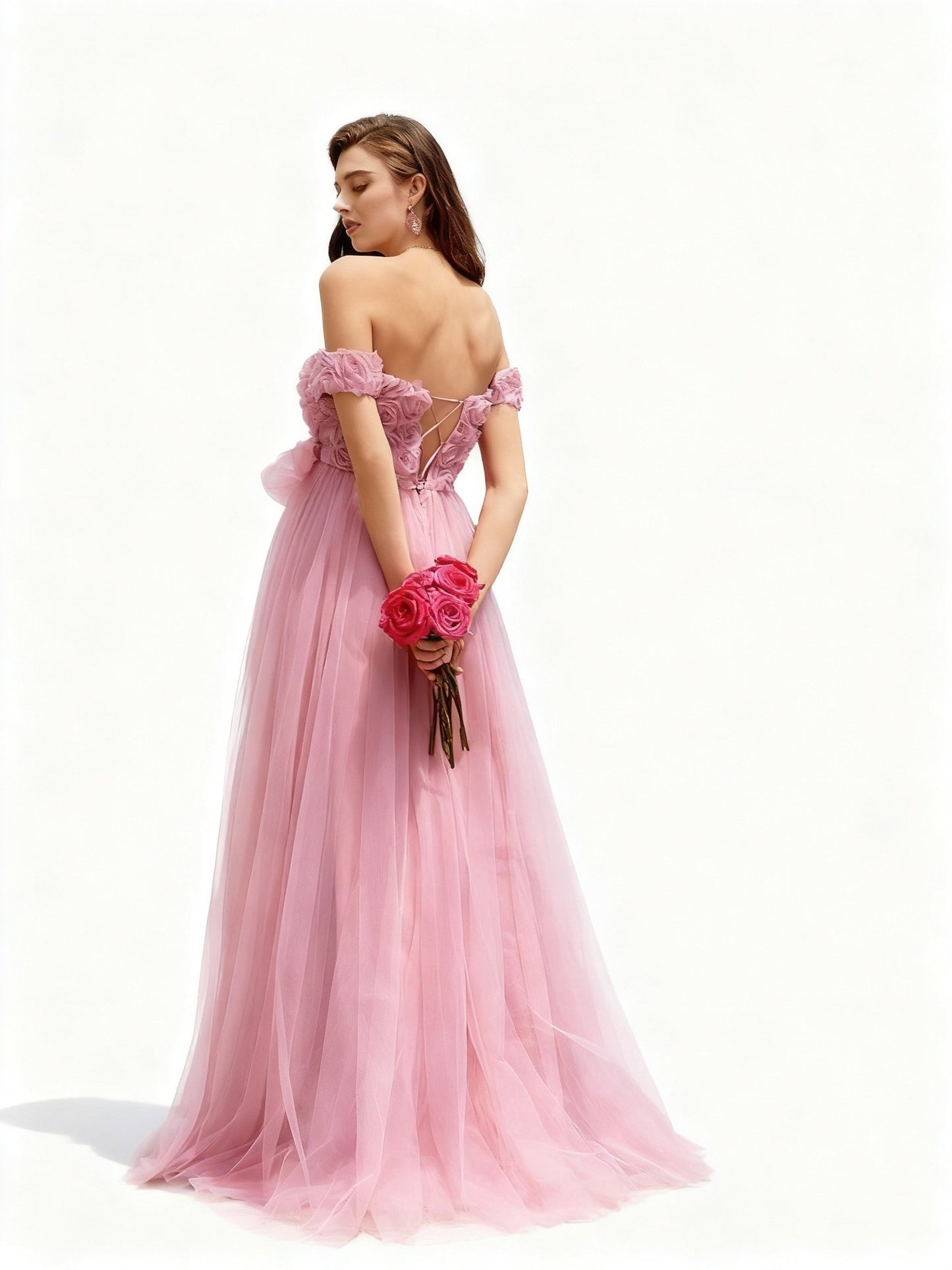 Stalluxe | Blumen-Meshkleid mit Schlitz und Schleppe