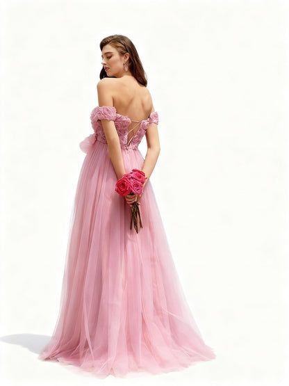 Stalluxe | Blumen-Meshkleid mit Schlitz und Schleppe