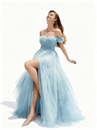 Stalluxe | Blumen-Meshkleid mit Schlitz und Schleppe